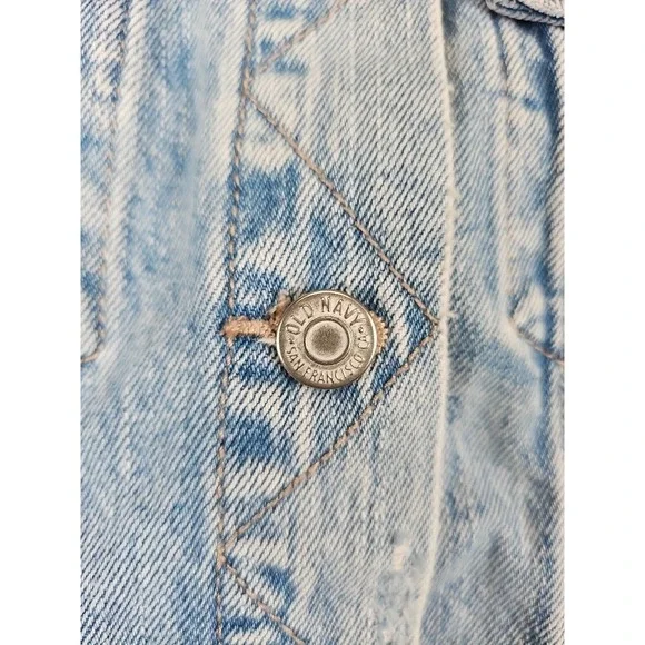 Old Navy Denim Jacket Women's‎ Medium Petite Light Blue Distressed Destructed - Picture 4 of 9